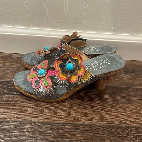 L'Artiste by Spring Step Bari Tooled Leather Floral Boho Slide Sandals 8.5 - Picture 5 of 14